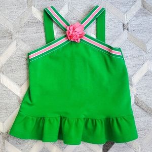 Janie and Jack green with pink stripe peplum top.  EUC, no flaws.